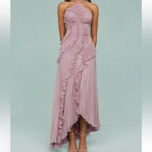 Elegant Dusty Rose Ruffle Pleated Wedding Dress